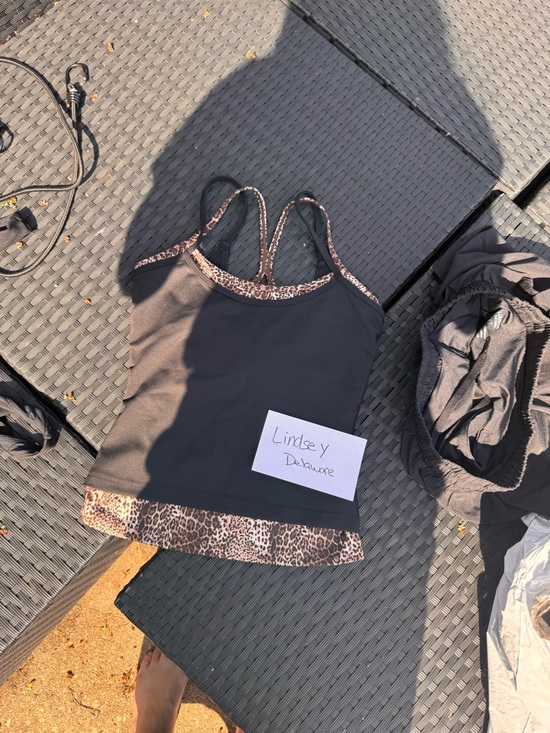 Liaison The Label Tops - Black Tank with Leopard Trim